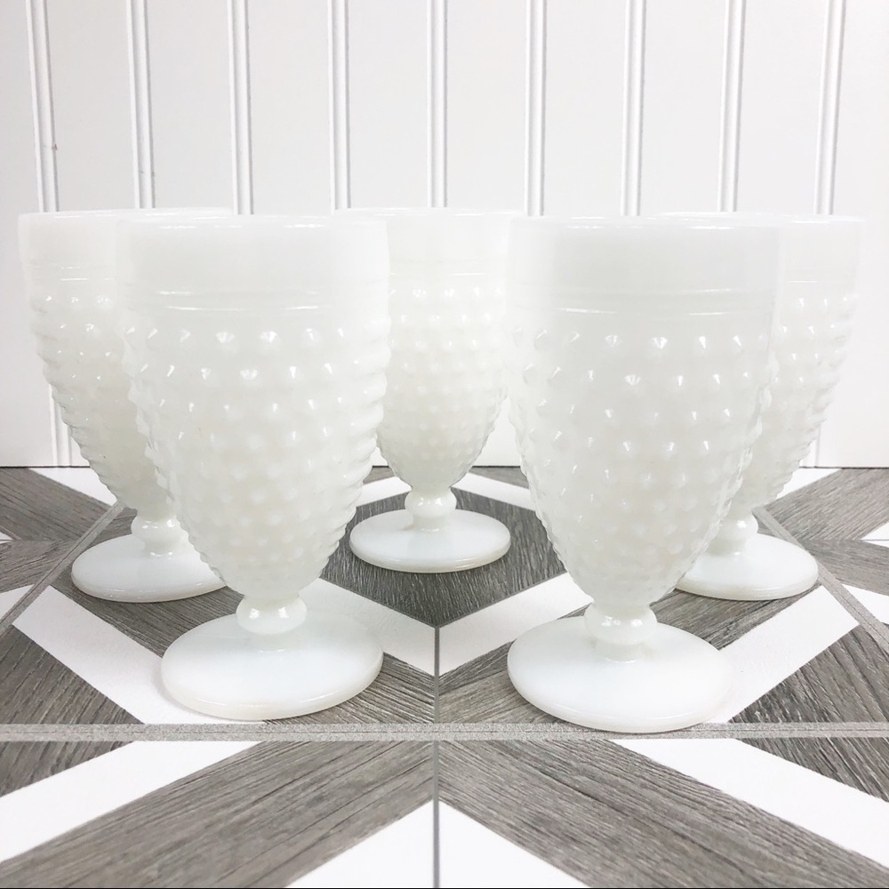Vintage Milk Glass Goblets, set of five